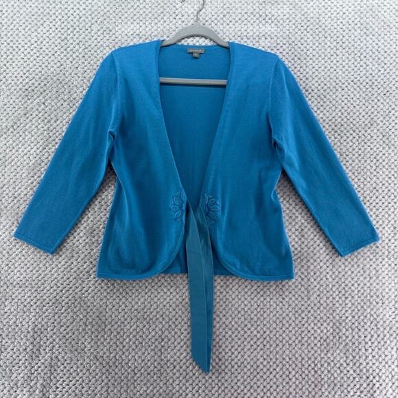 Ann Taylor Cardigan Tank Set Womens S Blue Silk Front Tie Scoop Neck Whimsi - Picture 3 of 14